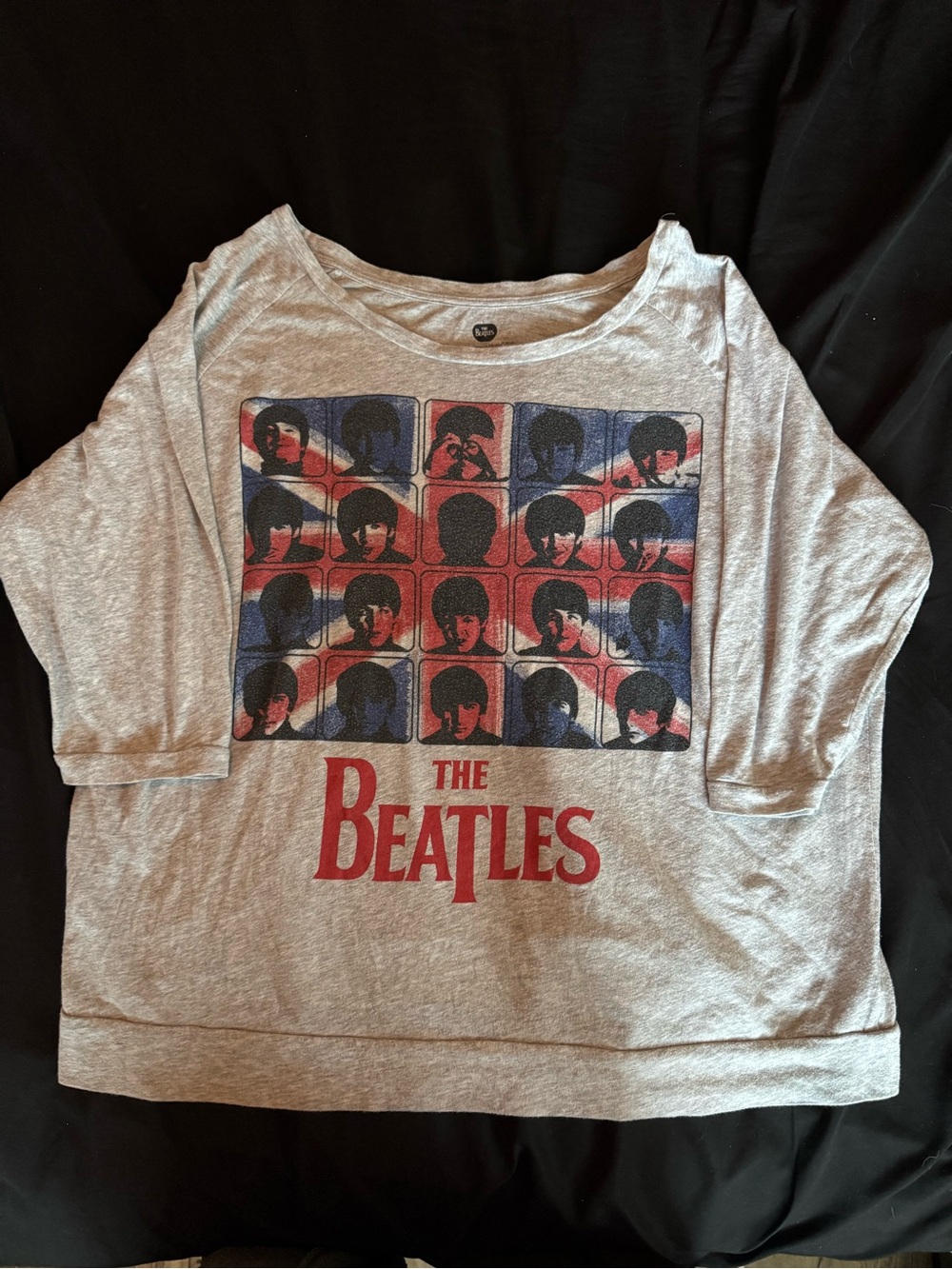 The Beatles Gray Long-Sleeve Tee with Red & Blue Graphic